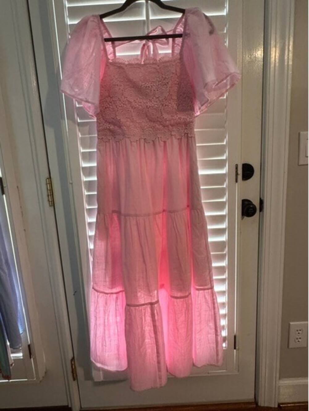 Pink Lace and Tiered Maxi Dress by La February